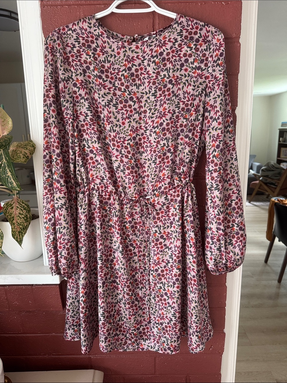 Mango Floral Long Sleeve Multicolor Floral Mini Dress with Tie Waist Size 4